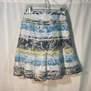 43-13 HAZAN blue white multicolor floral burnout a-line skirt 8